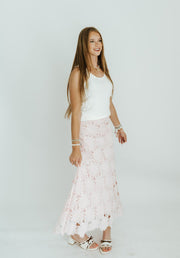 Baby Pink Floral Lace Scalloped Midi Skirt CS3985 - Southern Soule Designs