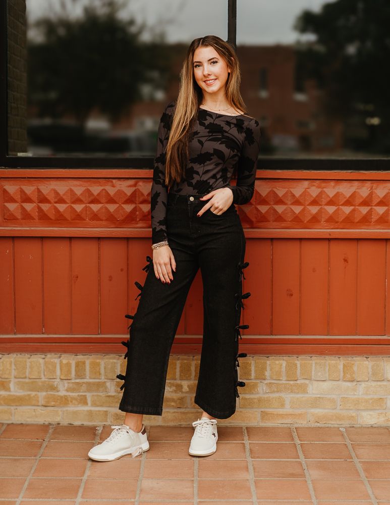 Baela Shadow Floral Bodysuit Black ZT244286 - Southern Soule Designs