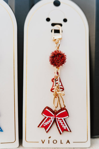 Bag Charm Keychain with Pom Pom & Bow - Southern Soule Designs