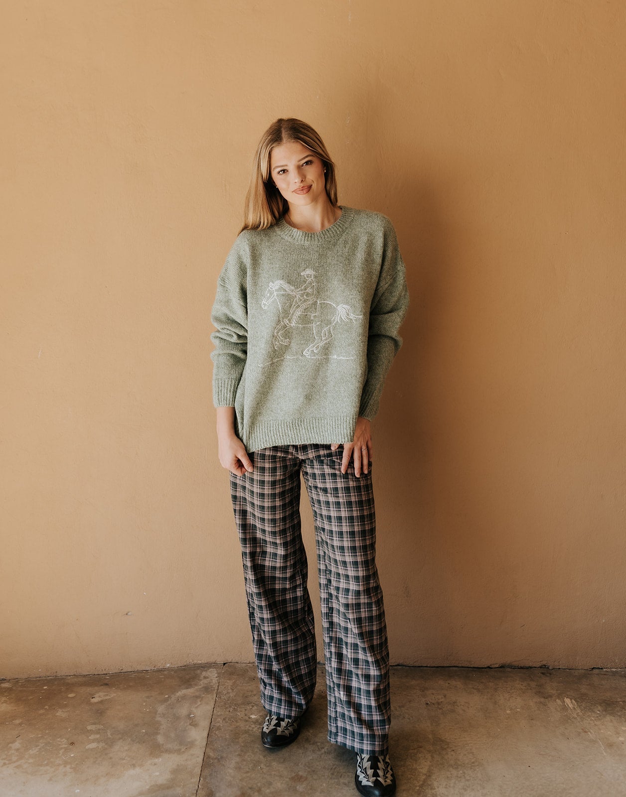 Basil Embroidered Cowboy Knit Sweater BRW0280 - 42 - Southern Soule Designs