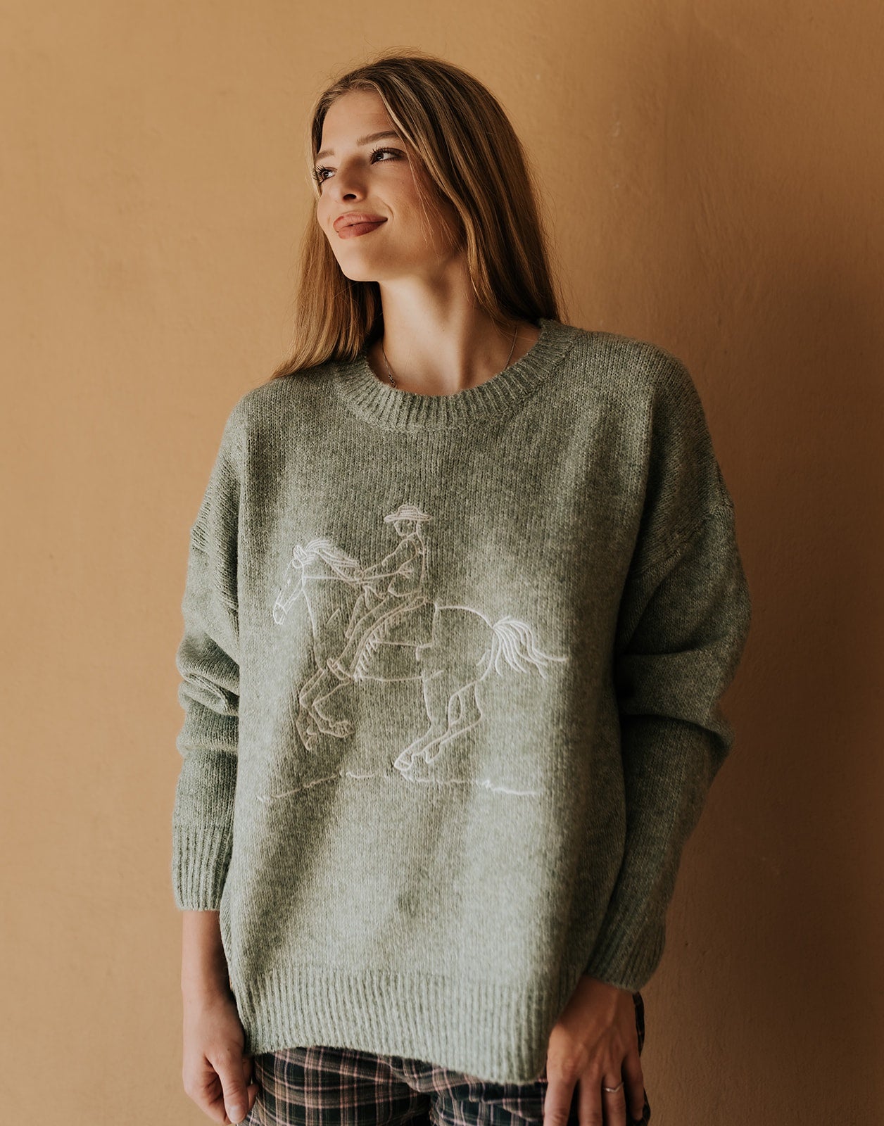 Basil Embroidered Cowboy Knit Sweater BRW0280 - 42 - Southern Soule Designs