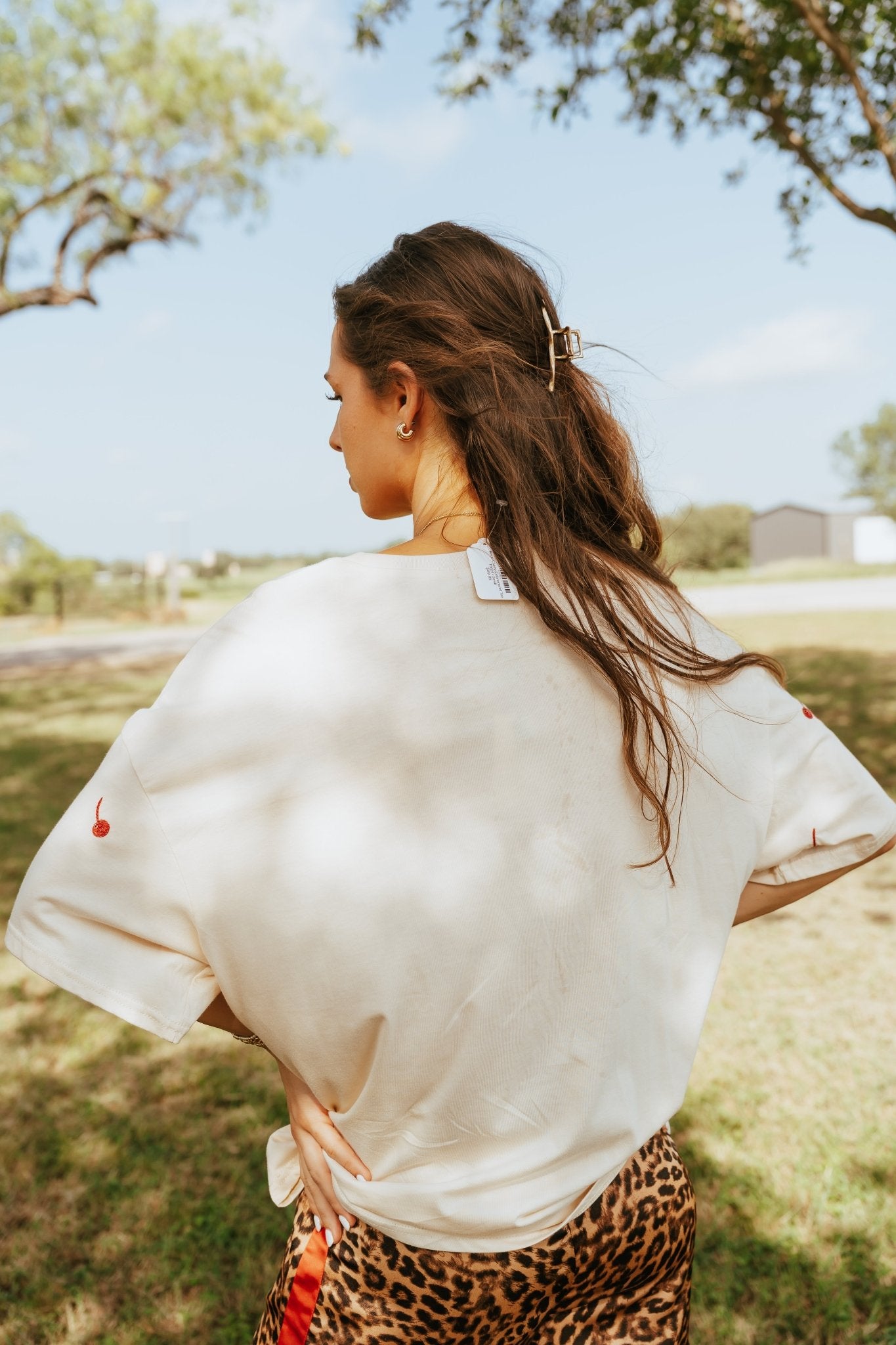 Beige Cherry Embroidered Tee T5624 - Southern Soule Designs