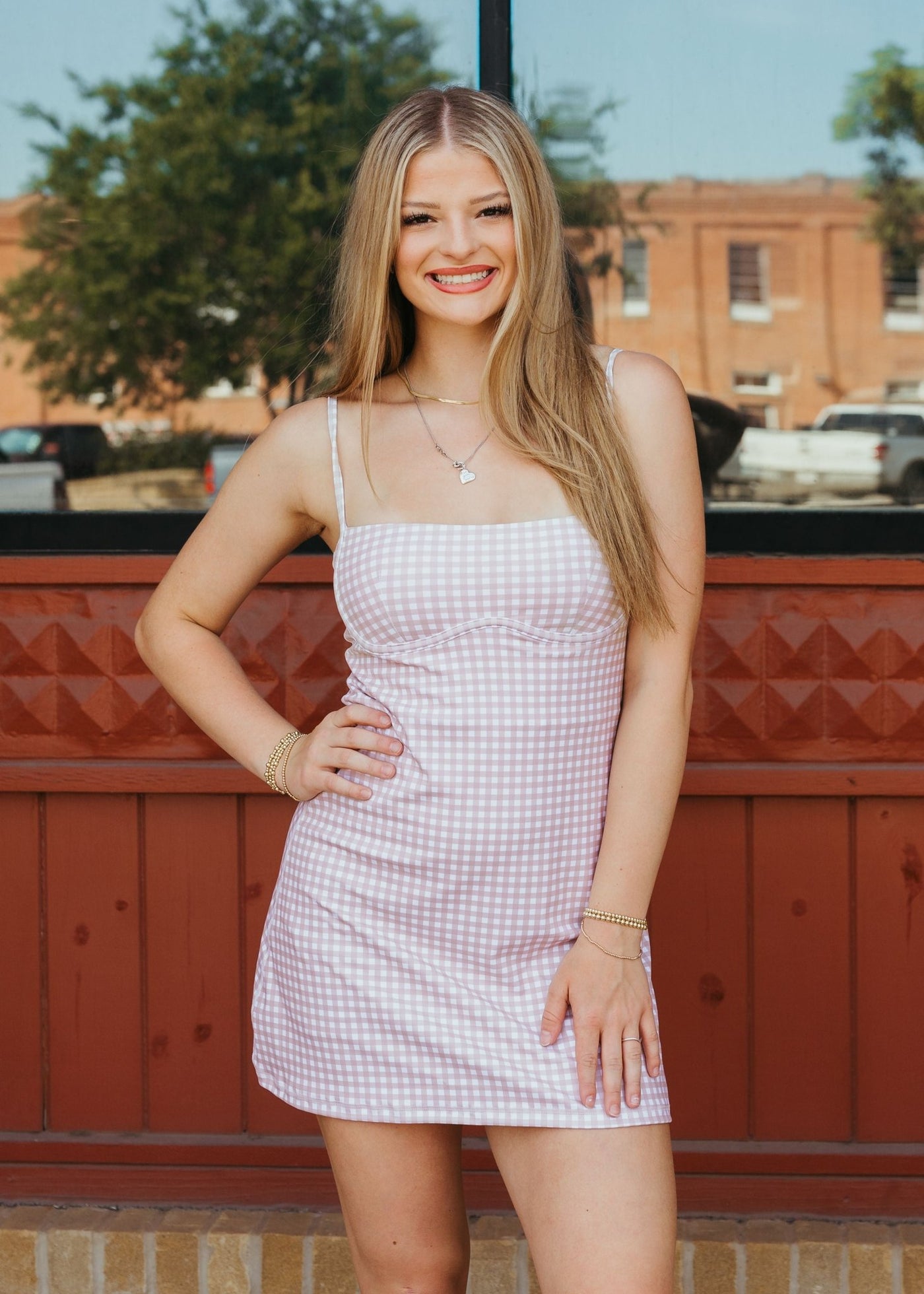 Beige Gingham Romper DP20023 - Southern Soule Designs