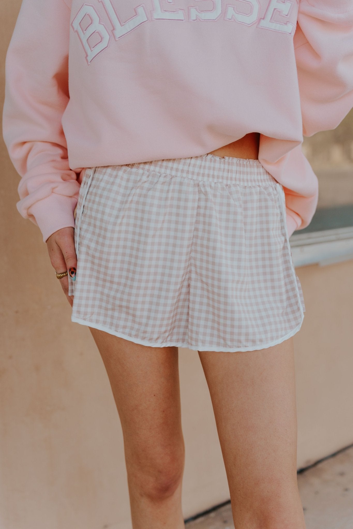 Beige Gingham Shorts YP70107 - Southern Soule Designs