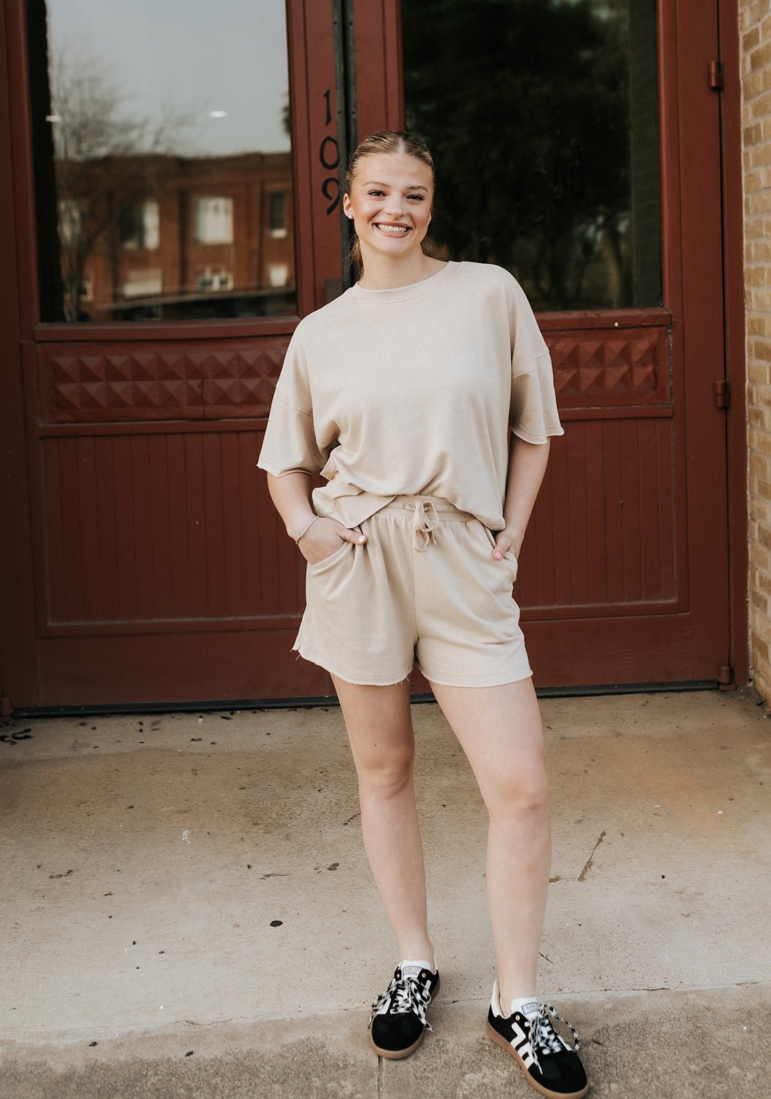 Beige Mineral Washed Knit Top & Shorts - Southern Soule Designs