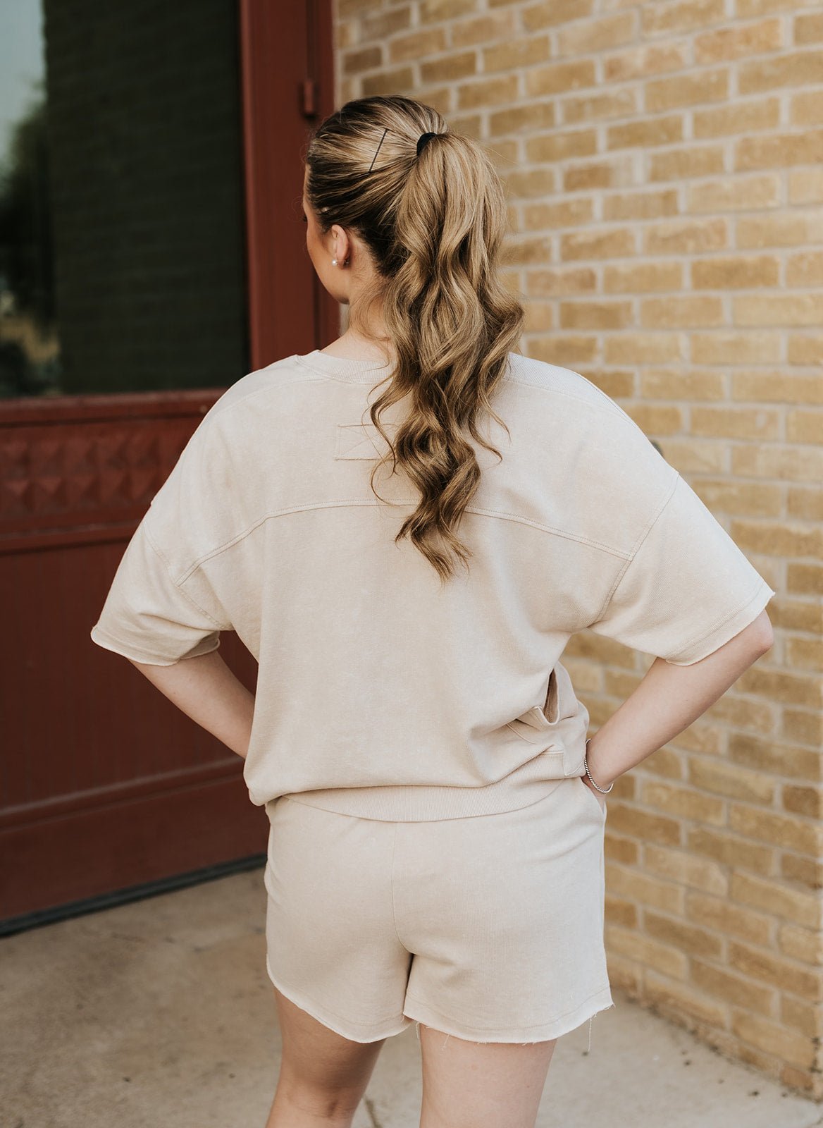 Beige Mineral Washed Knit Top & Shorts - Southern Soule Designs