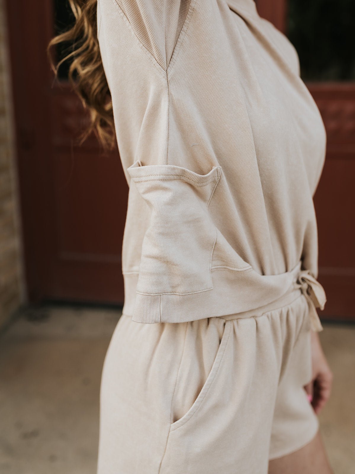 Beige Mineral Washed Knit Top & Shorts - Southern Soule Designs