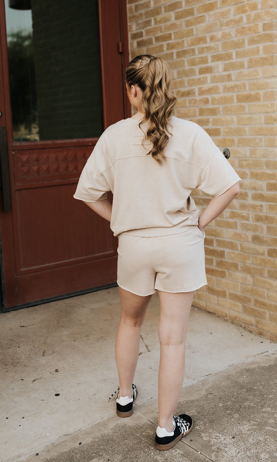 Beige Mineral Washed Knit Top & Shorts - Southern Soule Designs