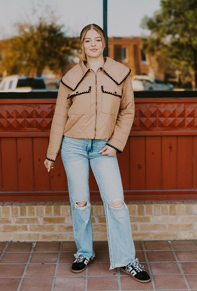 Beige Quilted Puffer Jacket CJ6589 - Southern Soule Designs