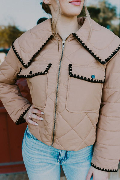 Beige Quilted Puffer Jacket CJ6589 - Southern Soule Designs