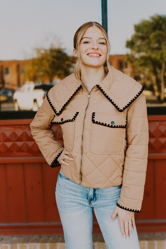 Beige Quilted Puffer Jacket CJ6589 - Southern Soule Designs