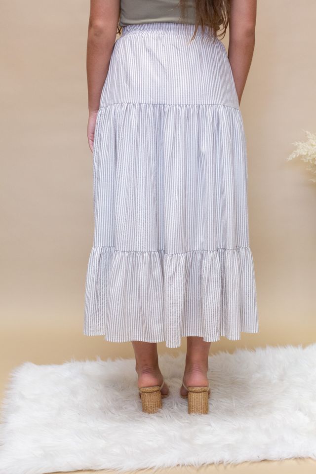 Beige Stripe Tiered Skirt - Southern Soule Designs