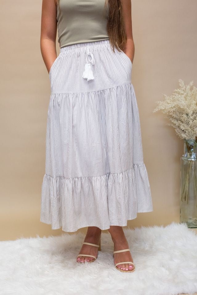 Beige Stripe Tiered Skirt - Southern Soule Designs