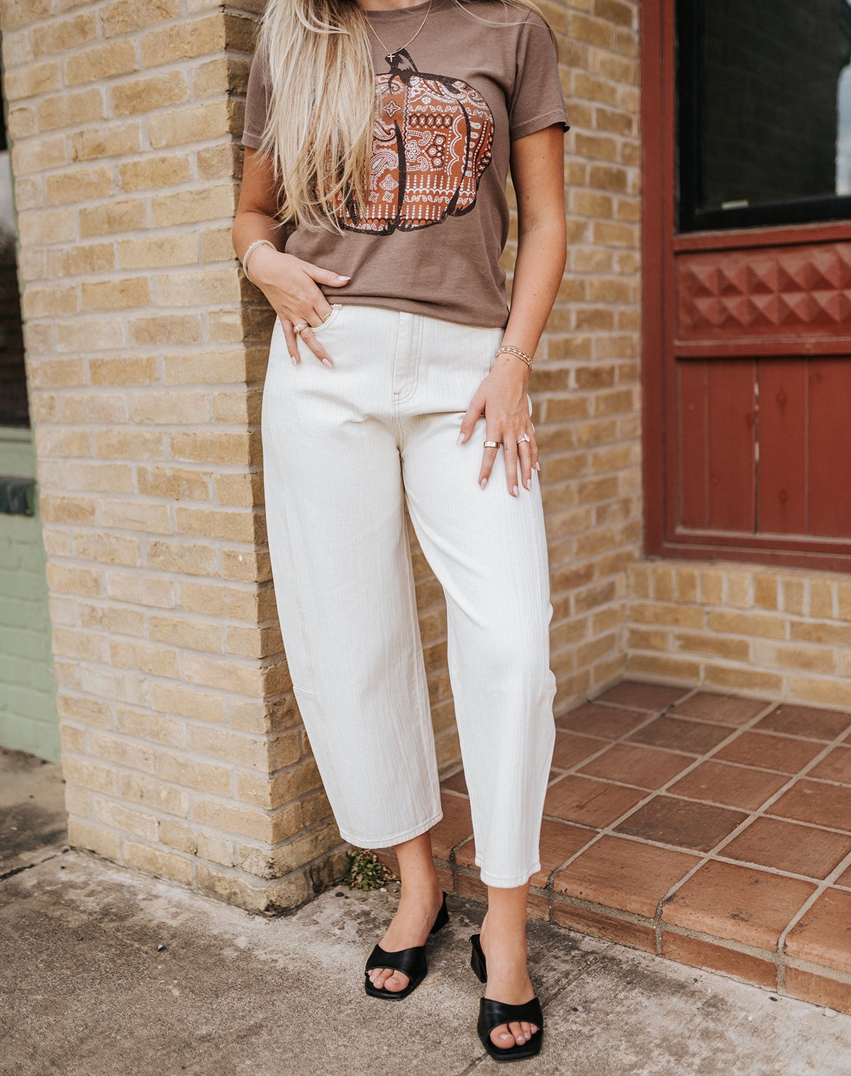 Beige Textured Fabric Barrel Pants P6679 - Southern Soule Designs