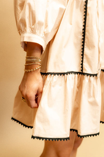 Beige Trim Embelish Poplin Mini Dress UD2045 - Southern Soule Designs