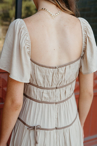 Beige/Brown Tiered Midi Dress JD6168B - Southern Soule Designs