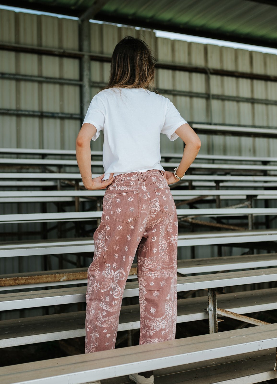 Berry Rouge Paisley Print Washed Pants P6317 - Southern Soule Designs