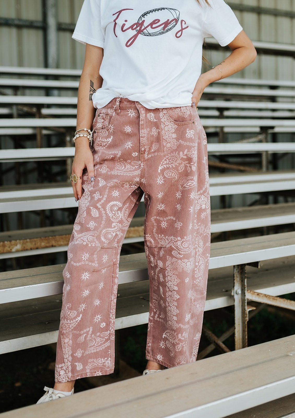 Berry Rouge Paisley Print Washed Pants P6317 - Southern Soule Designs
