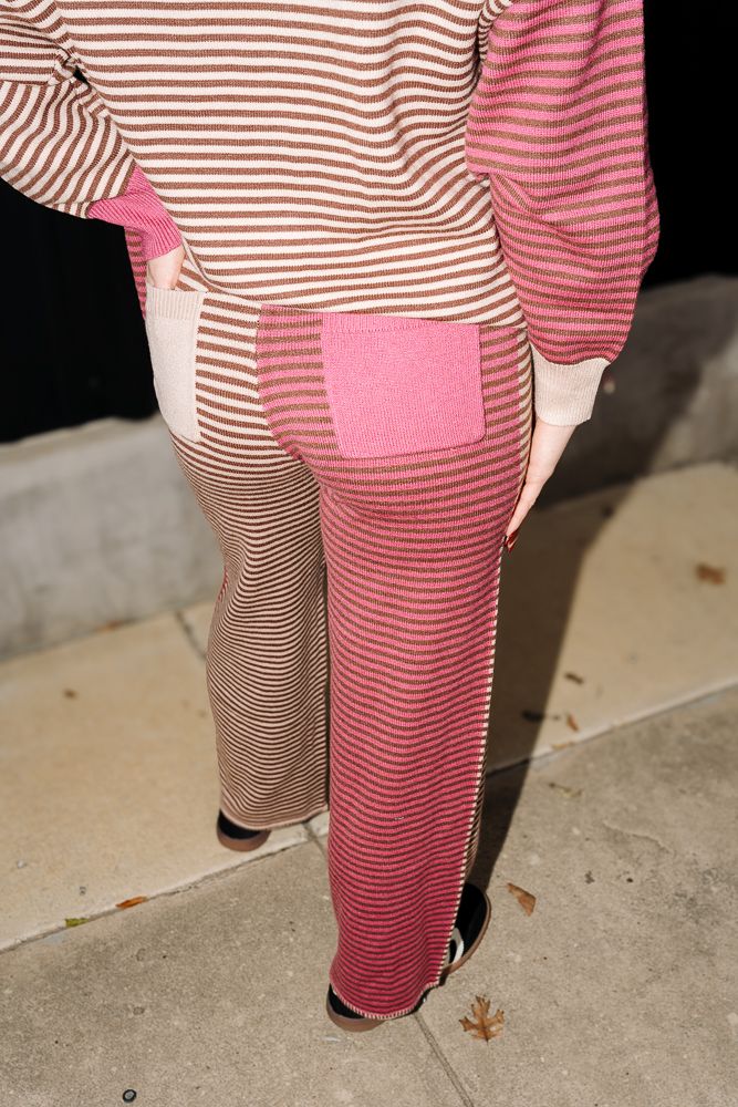 Berry/Brown Stripe Loungewear Pants IKP39398 - 01 - Southern Soule Designs