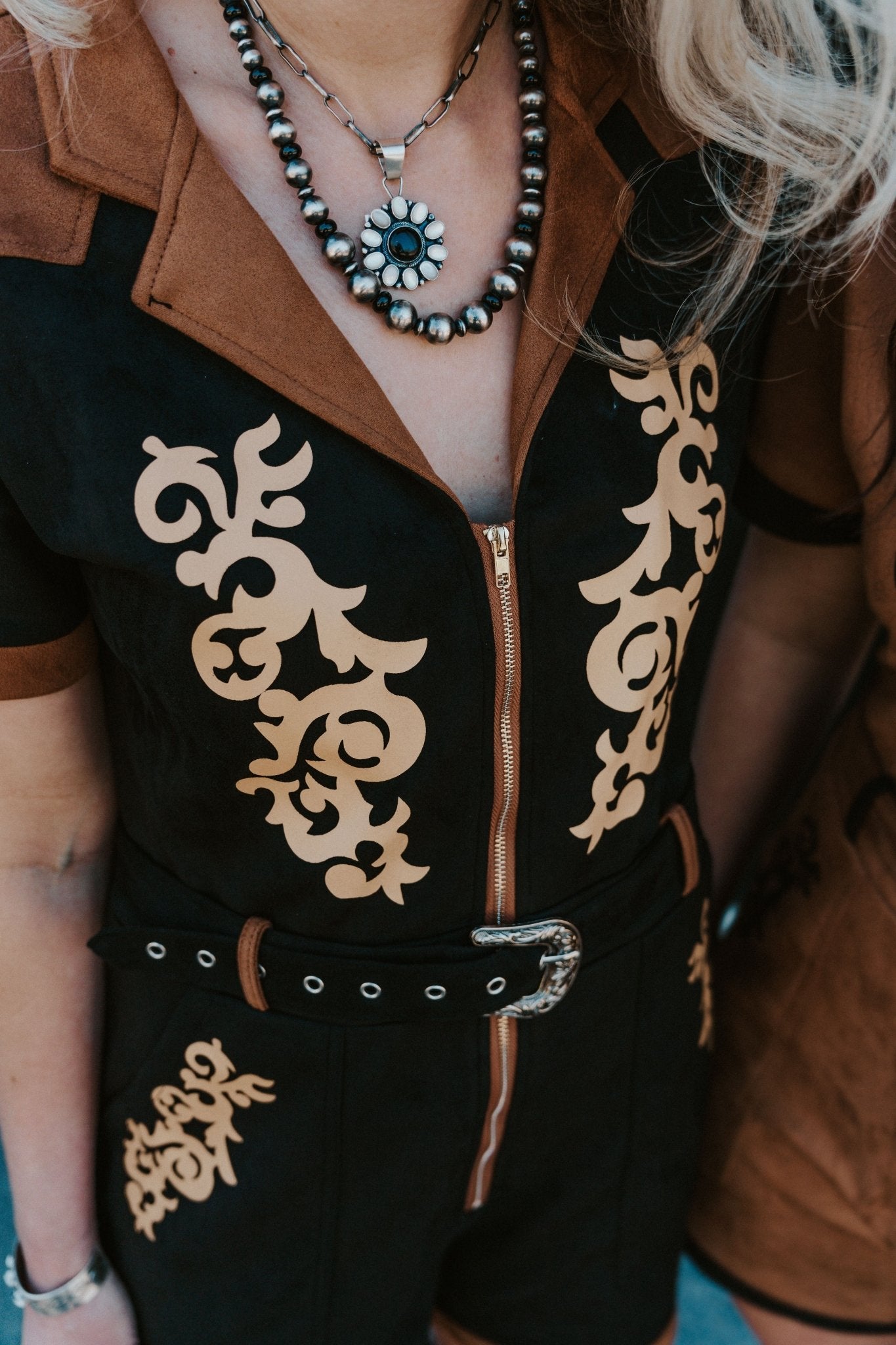 Black Boot Stitch Belt Suede Romper - Southern Soule Designs