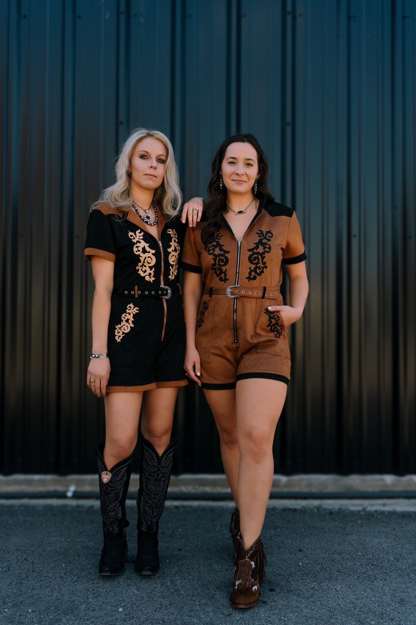 Black Boot Stitch Belt Suede Romper - Southern Soule Designs