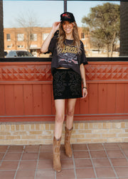 Black Boot Stitch Emb Suede Stud Skirt - Southern Soule Designs