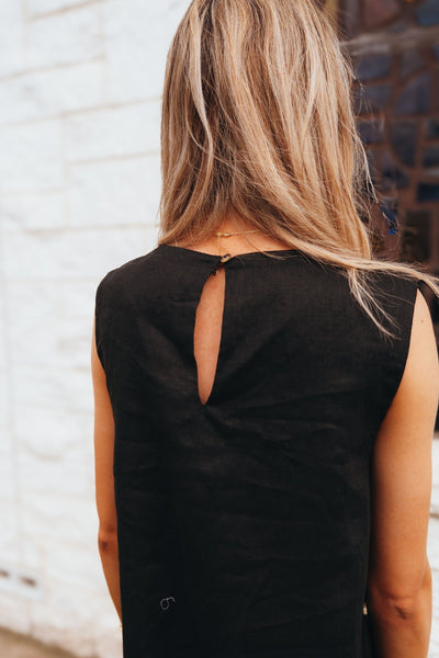 Black Button Detail Linen Dress D4619 - Southern Soule Designs