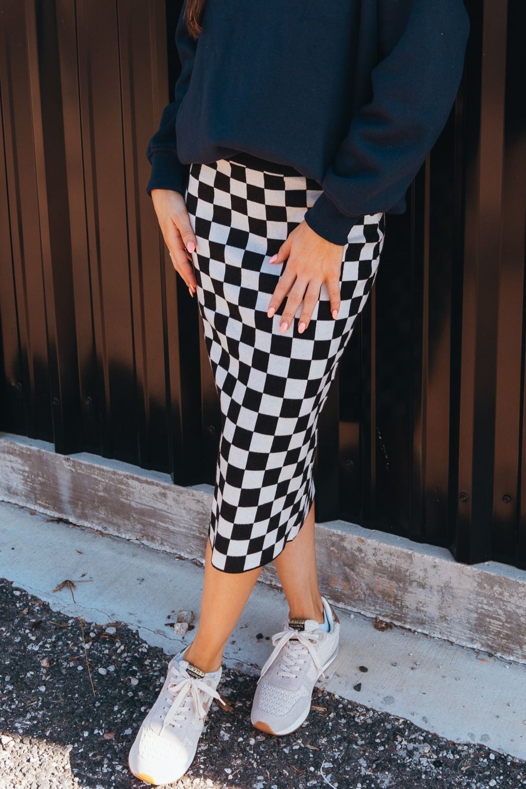 Black Checkered Print Midi Skirt PSW2731 - Southern Soule Designs
