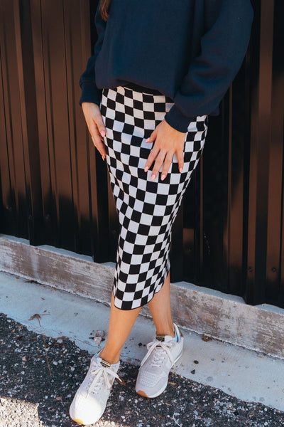 Black Checkered Print Midi Skirt PSW2731 - Southern Soule Designs