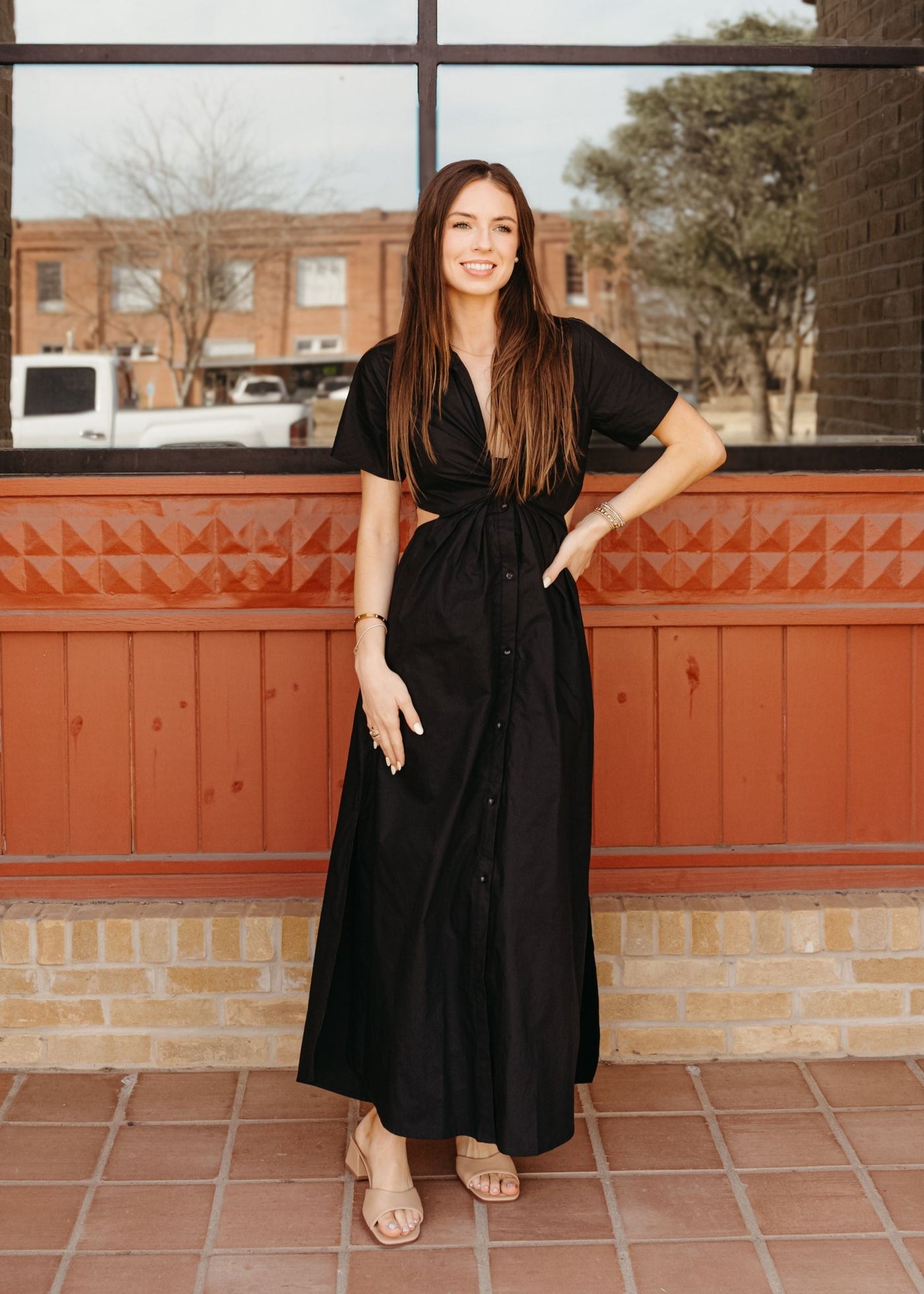 Black Collar Cut Out Shirt Dress MD6855 - Southern Soule Designs