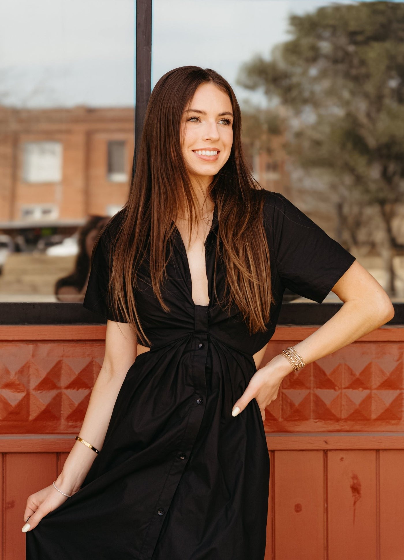 Black Collar Cut Out Shirt Dress MD6855 - Southern Soule Designs