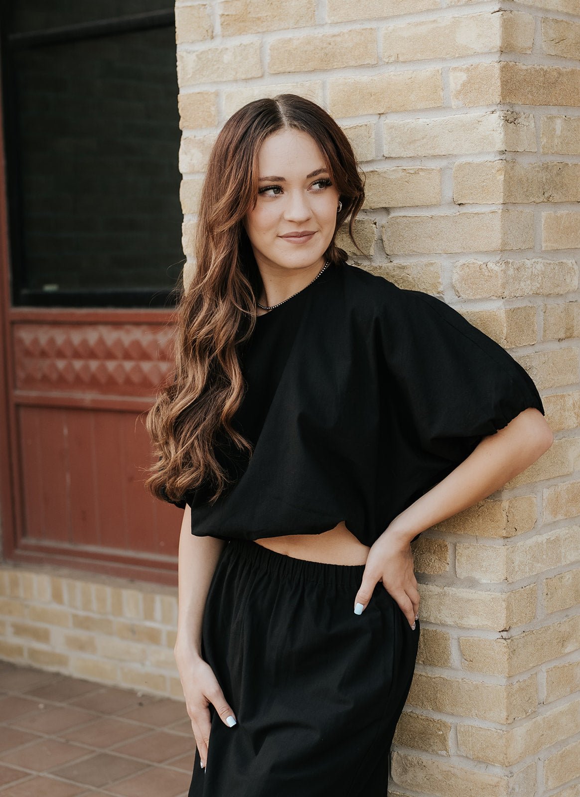 Black Cotton Bubble Knit Top and Skirt Set WL25 - 11608 - Southern Soule Designs