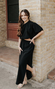 Black Cotton Bubble Knit Top and Skirt Set WL25 - 11608 - Southern Soule Designs
