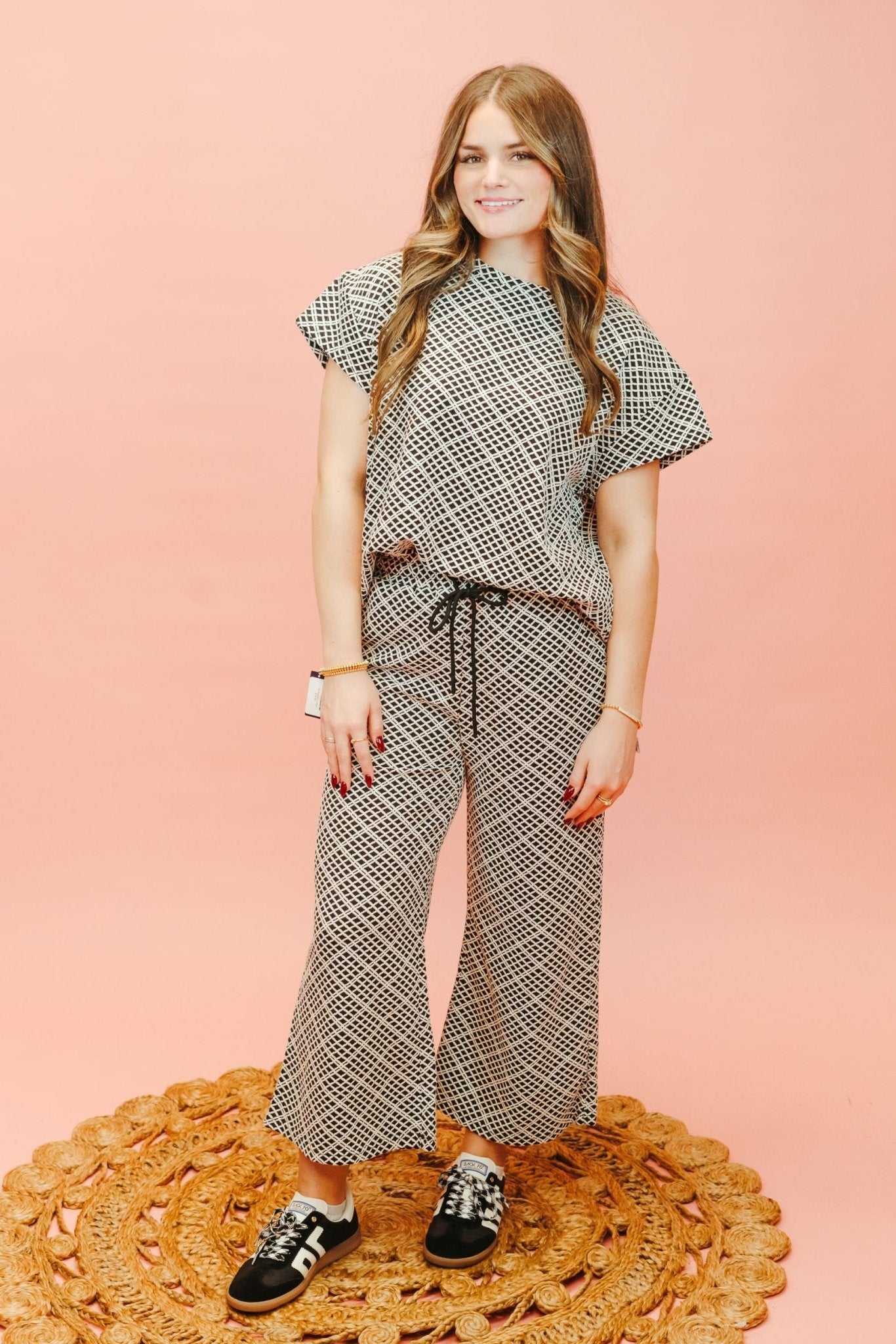 Black Cropped Wide Texture Pants P7305 - Southern Soule Designs