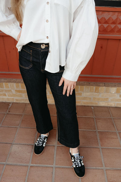 Black Denim Cropped straight Leg Pants PK11563 - Southern Soule Designs