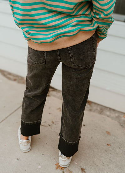 Black Denim Cuffed Pants P3964 - Southern Soule Designs