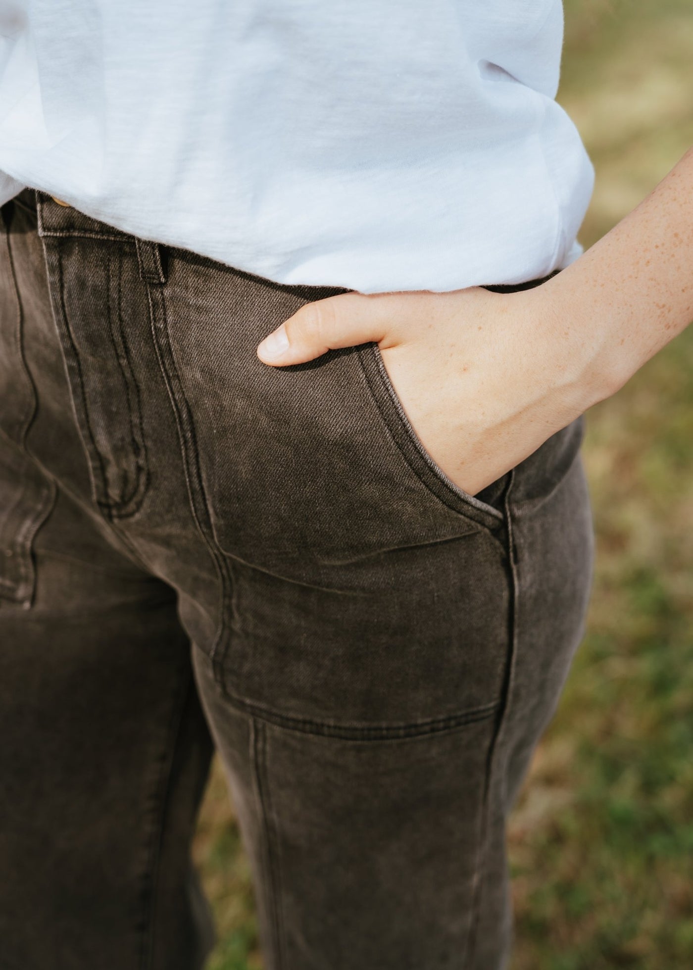 Black Denim Paneled Pants P3966 - Southern Soule Designs