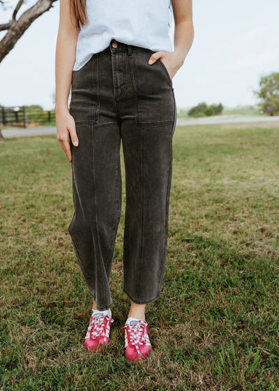 Black Denim Paneled Pants P3966 - Southern Soule Designs