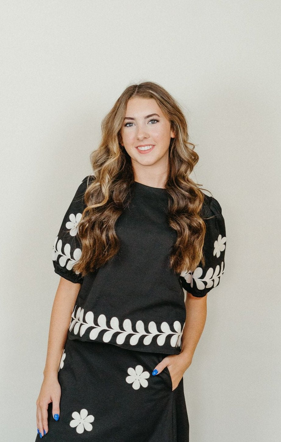 Black Embroidered Puff Sleeve Top T - 50252 - JK - Southern Soule Designs