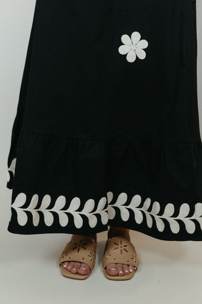 Black Embroidered Ruffled Midi Skirt S - 8339 - JK - Southern Soule Designs
