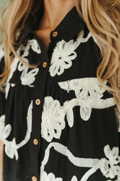 Black Floral Button Down Mini Dress D25359 - Southern Soule Designs