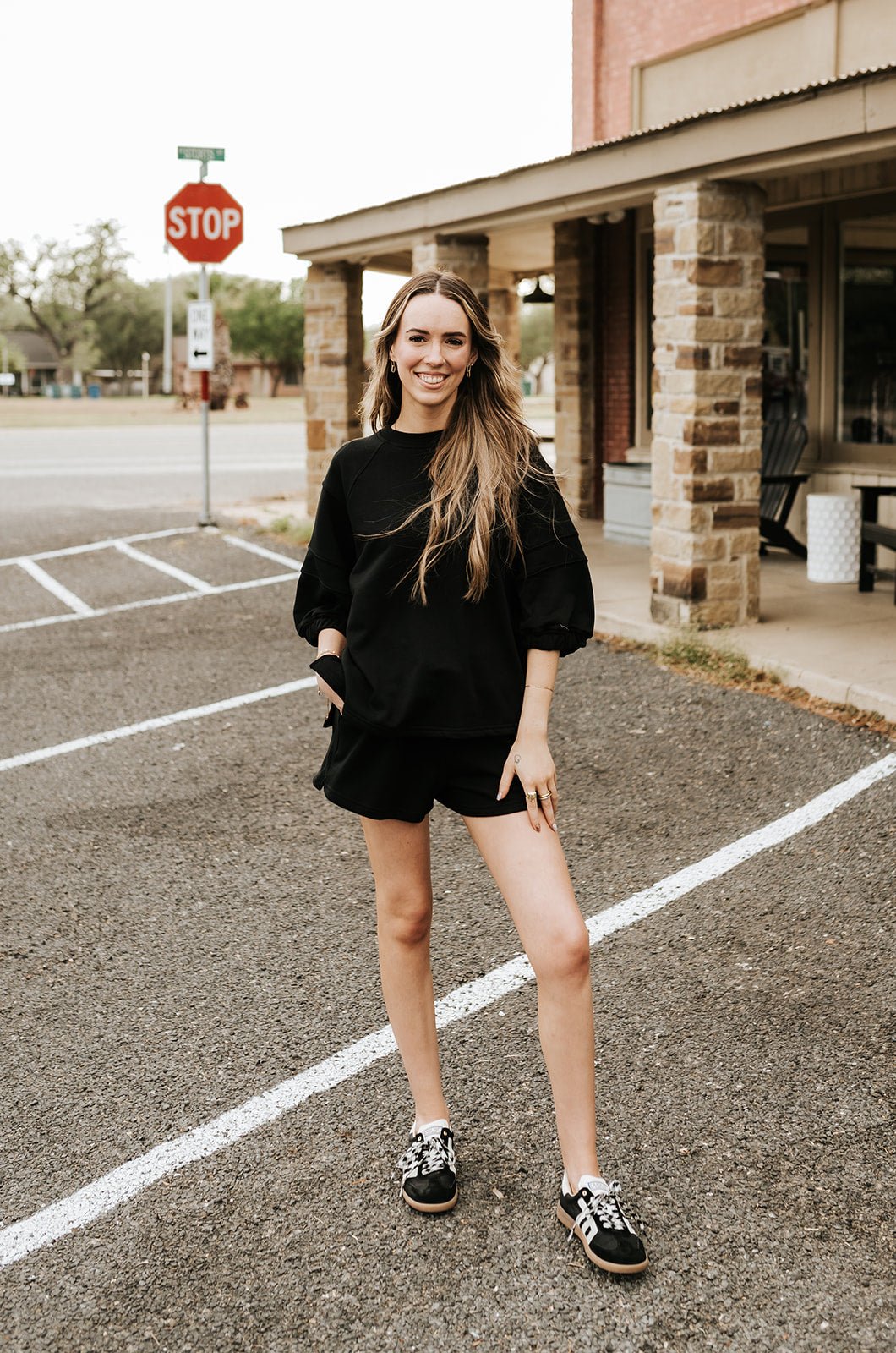 Black French Terry Bubbled Half Sleeve Top T0111 - Southern Soule Designs