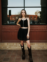 Black Frilled Detail Mini Skirt MS20268 - Southern Soule Designs