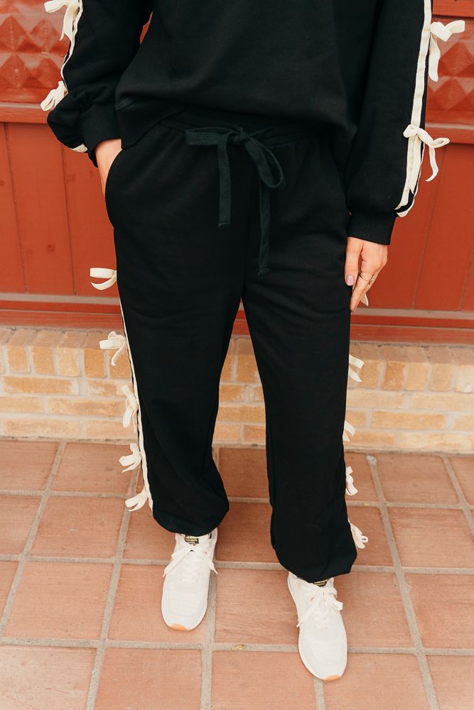 Black High waist Joggers w/Bow Detail P24948 - Southern Soule Designs