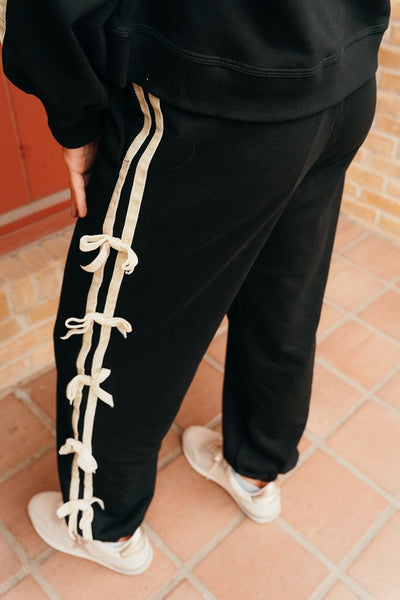 Black High waist Joggers w/Bow Detail P24948 - Southern Soule Designs