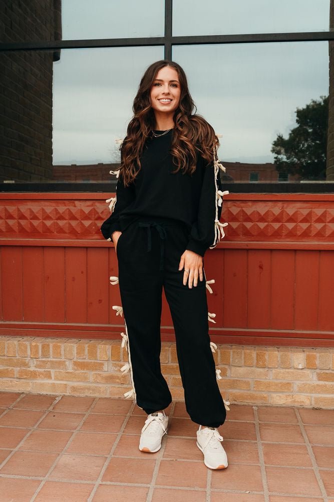 Black High waist Joggers w/Bow Detail P24948 - Southern Soule Designs