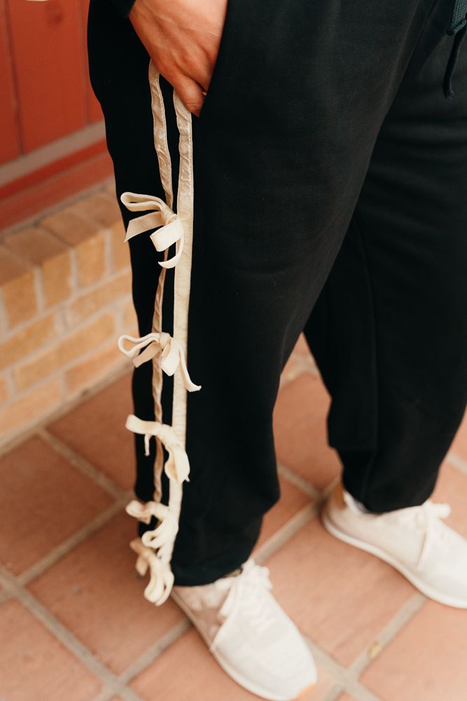 Black High waist Joggers w/Bow Detail P24948 - Southern Soule Designs