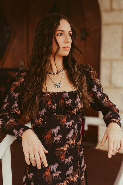 Black Horse Print Dress BWD2R05236 - Southern Soule Designs