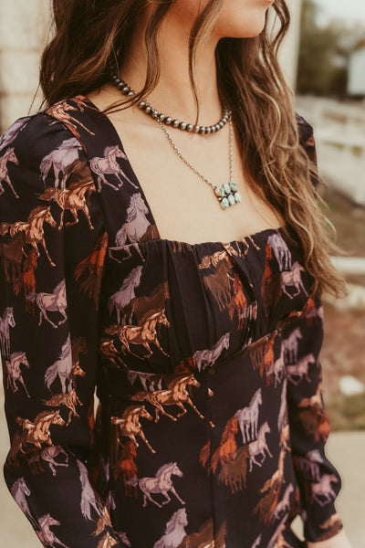 Black Horse Print Dress BWD2R05236 - Southern Soule Designs