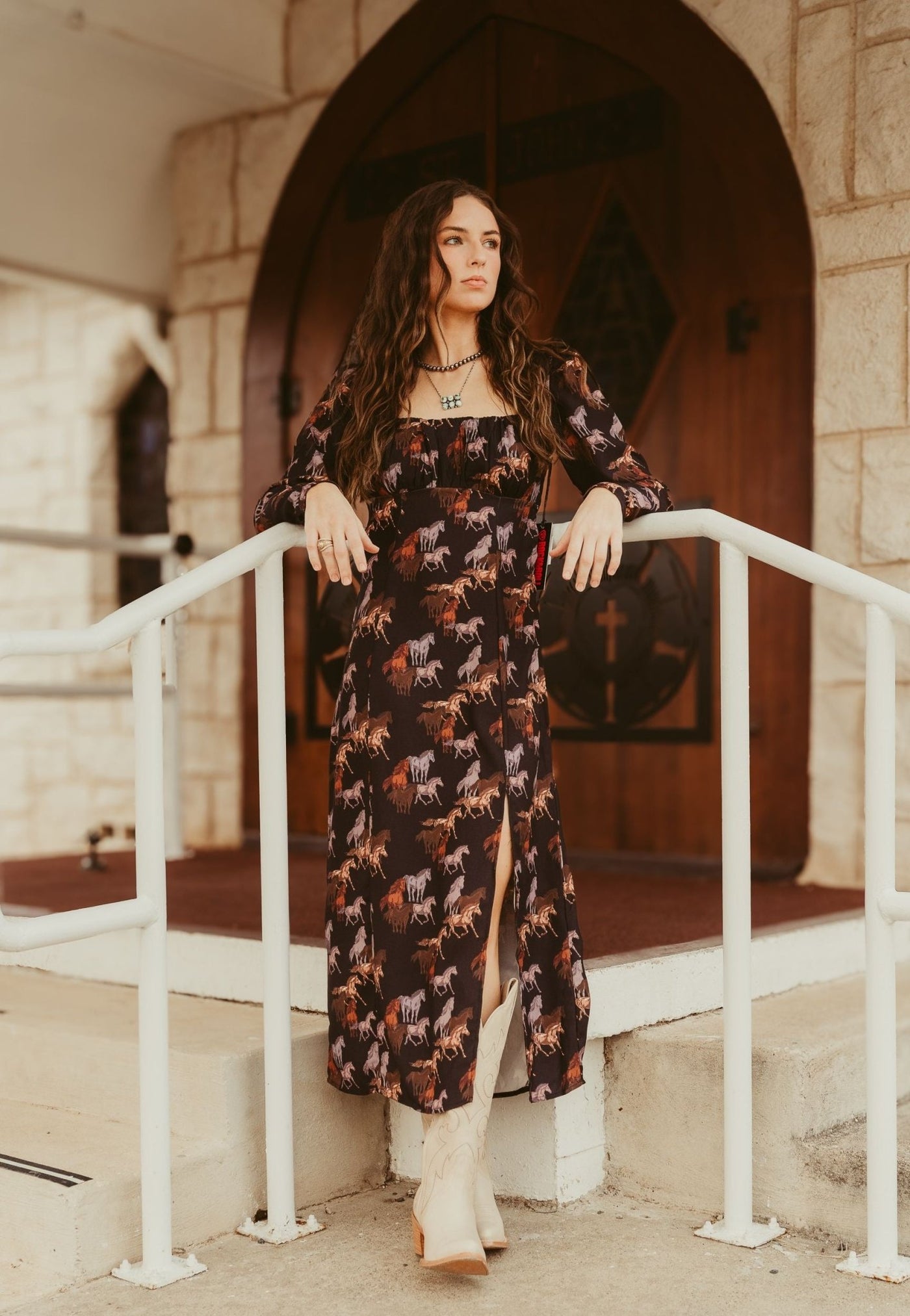 Black Horse Print Dress BWD2R05236 - Southern Soule Designs